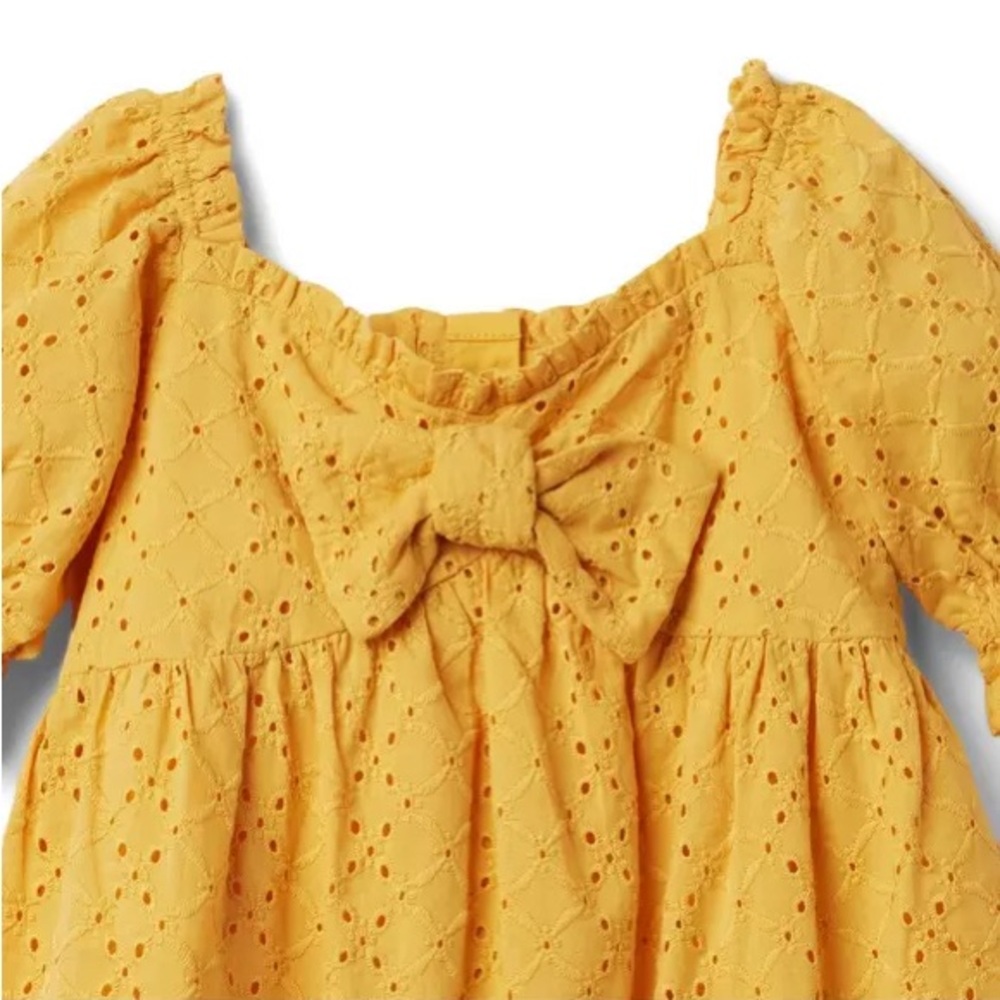 Janie And Jack Eyelet Puff Sleeve Golden Yellow Autumn Dress Girls Size 14 - Picture 3 of 8